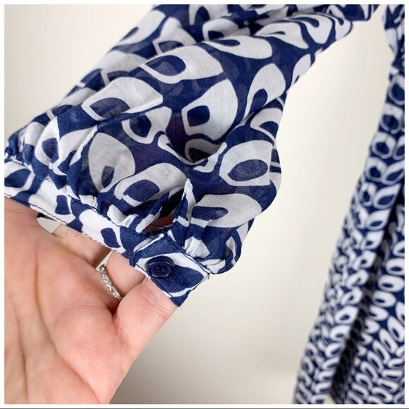 Aqua Blue/White Sheer Print Boho Babydoll Dress - Picture 6 of 16